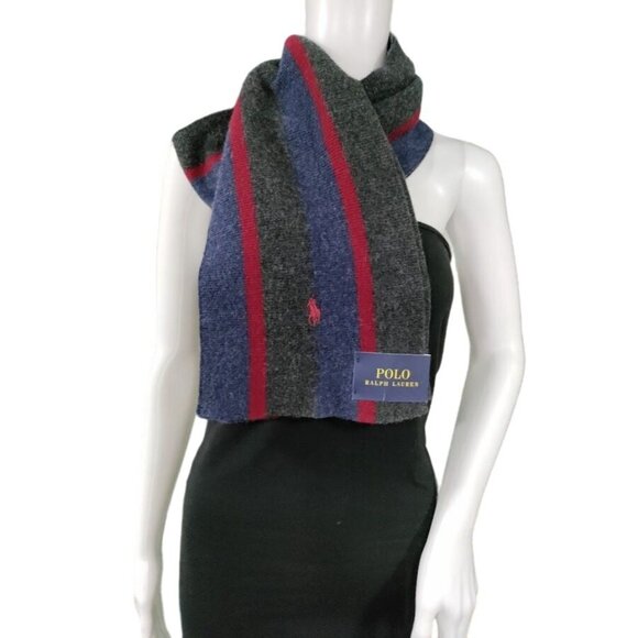 NWT Polo Ralph Lauren Merino Wool Striped Rectangular Scarf Men's One Size - Picture 1 of 7